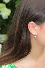 Load image into Gallery viewer, 14K Yellow Gold Diamond and Pearl Huggie Earrings
