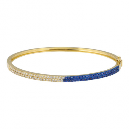 14K Yellow Gold Half Sapphire & Half Diamond Bangle