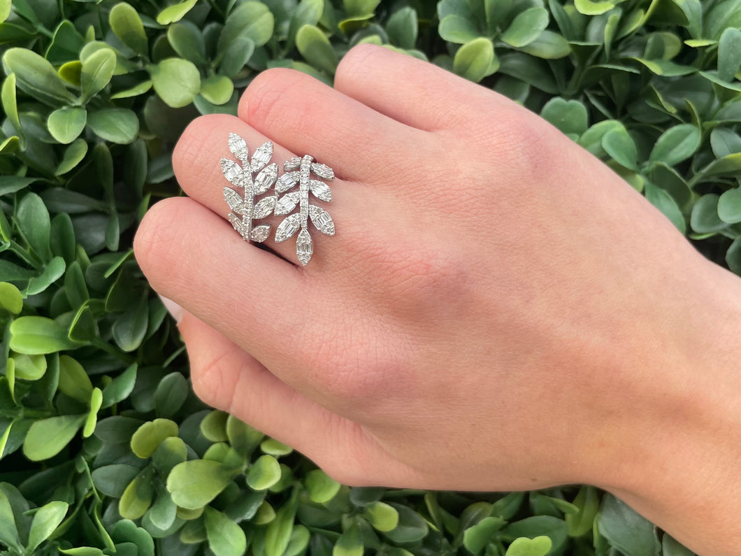 14K White Gold Diamond Leaf Wrap Ring