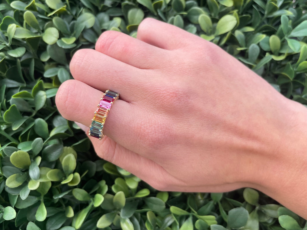 14K Gold Large Multi Gemstone Rainbow Ring