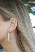 Load image into Gallery viewer, 14K White Gold Diamond Oval Hoop Earrings
