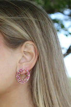 Load image into Gallery viewer, 14K Rose Gold Pink Sapphire and Diamond Cluster Circle Earrings
