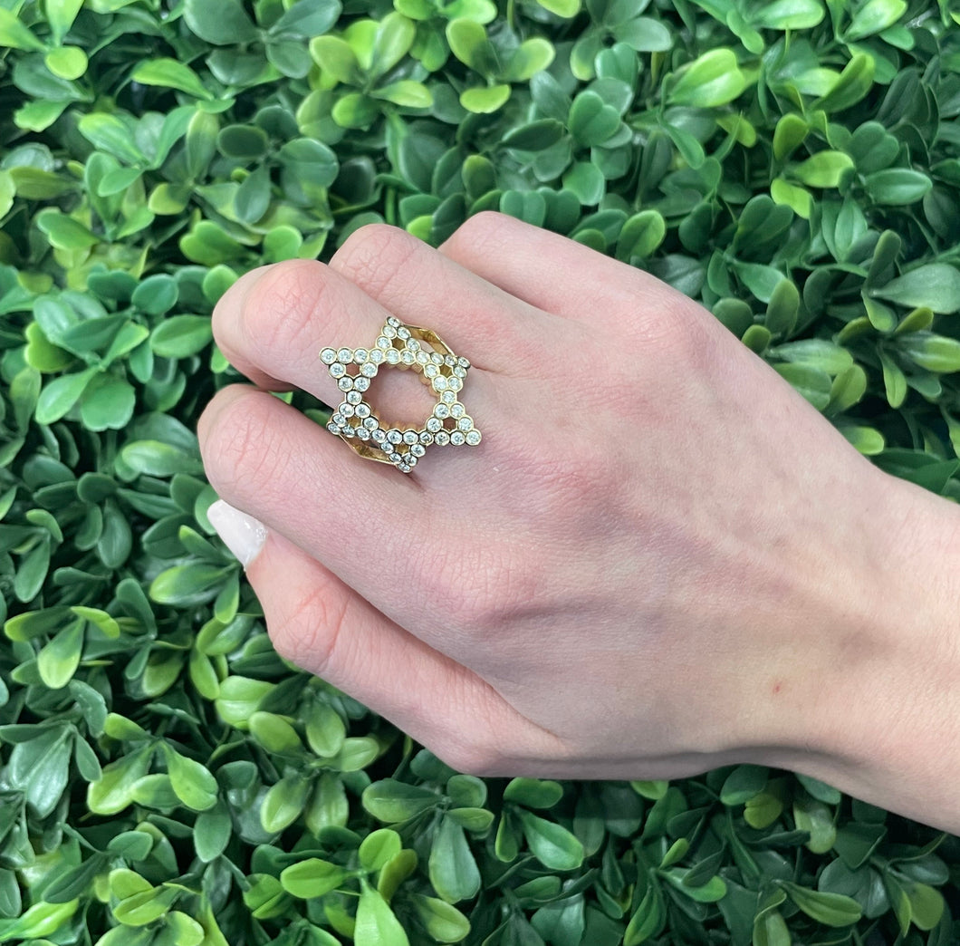 14K Yellow Gold Bezel Diamond Star of David Ring