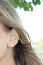 Load image into Gallery viewer, 14K White Gold Pearl Diamond Stud Earrings
