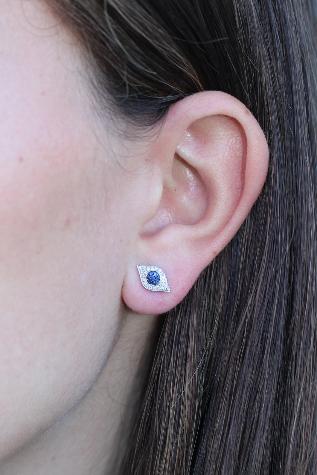 14K White Gold Diamond and Sapphire Eye Studs