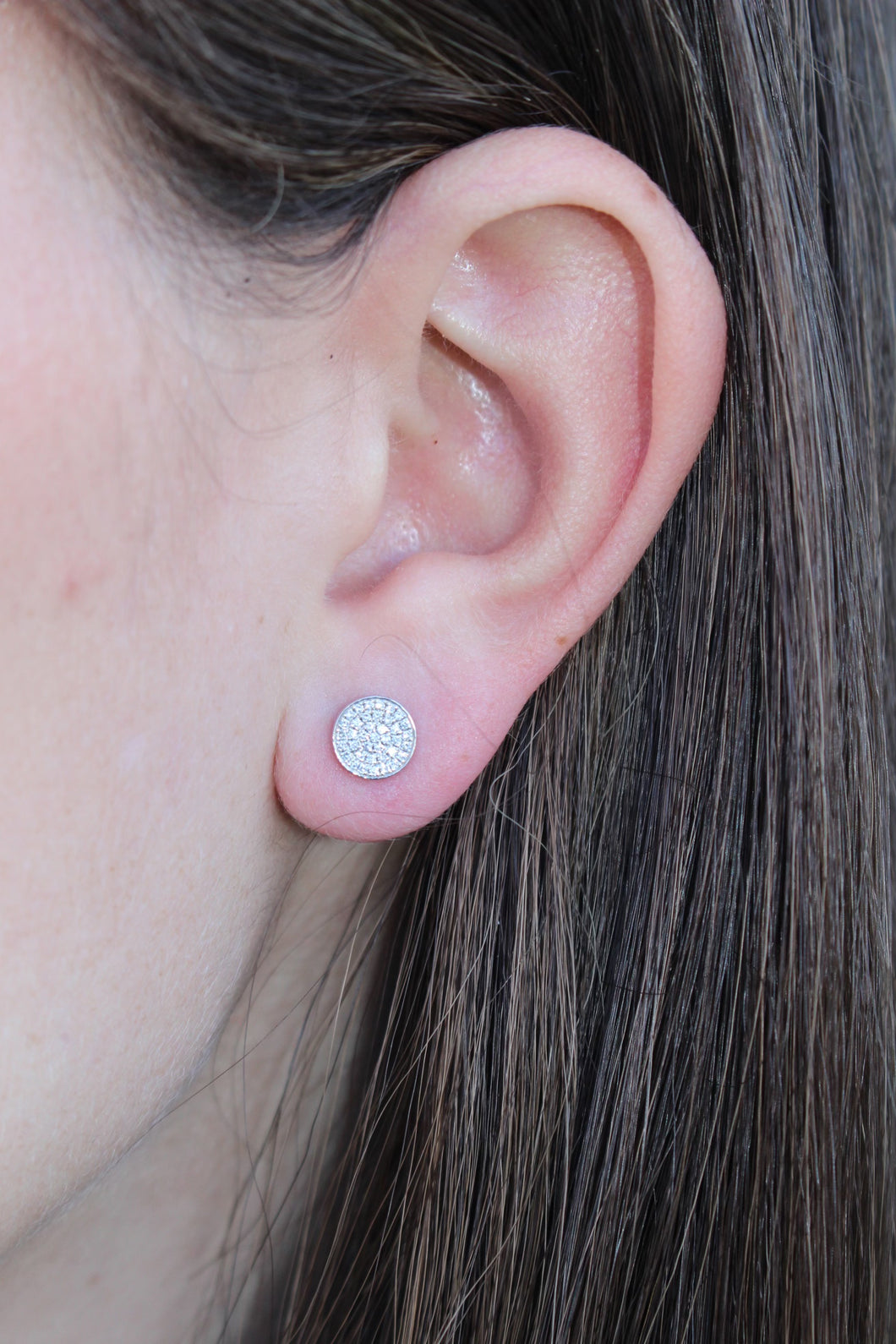 14K White Gold Diamond Circle Studs