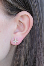 Load image into Gallery viewer, 14K Gold Diamond Flower Chain Earrings
