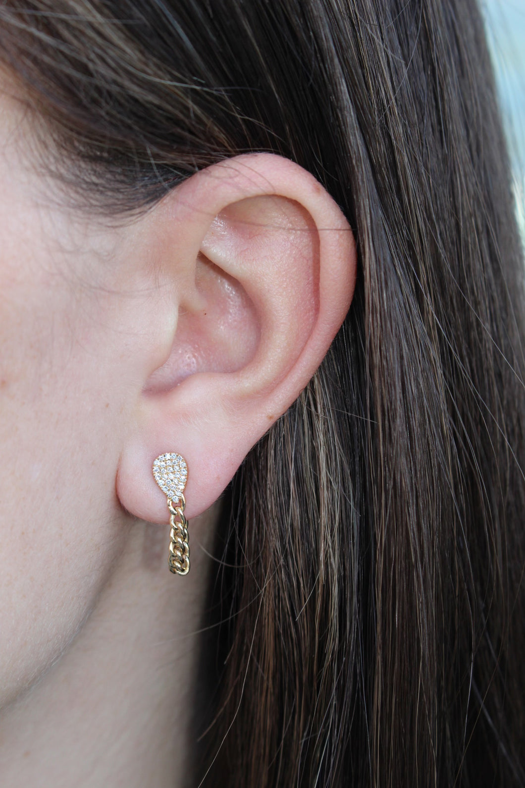 14K Yellow Gold Diamond Pear Cuban Chain Earrings