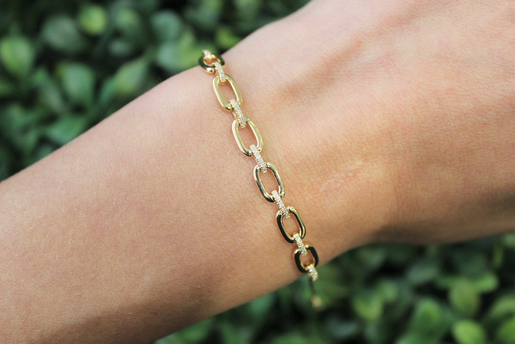 14K Yellow Gold Diamond Link Bracelet