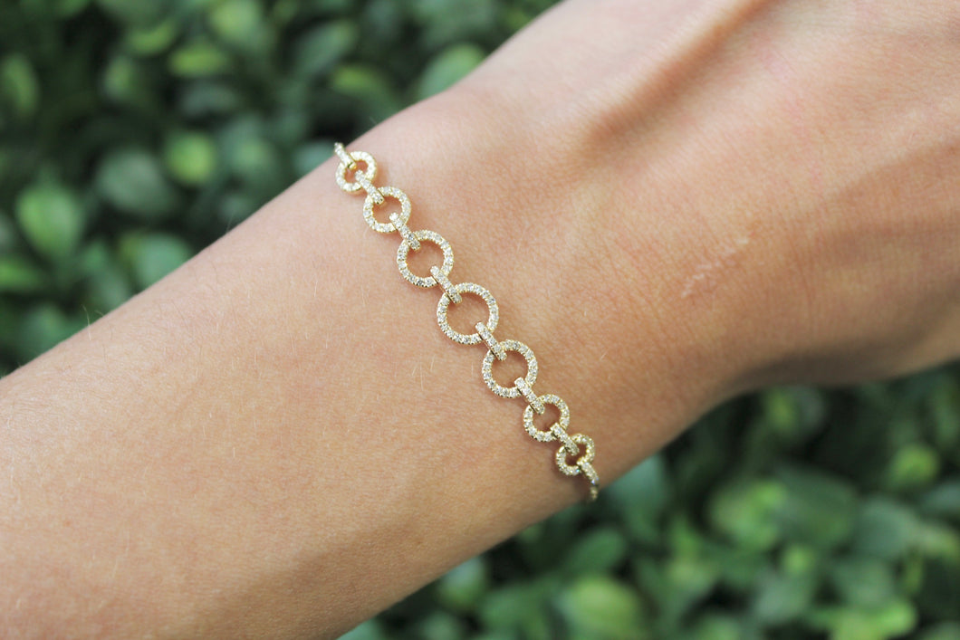 14K Yellow Gold Diamon Circle Link Bracelet