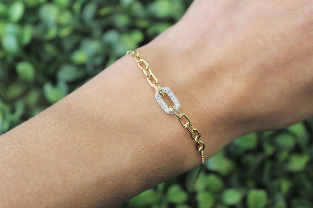 14K Yellow Gold White Diamond Link Bracelet