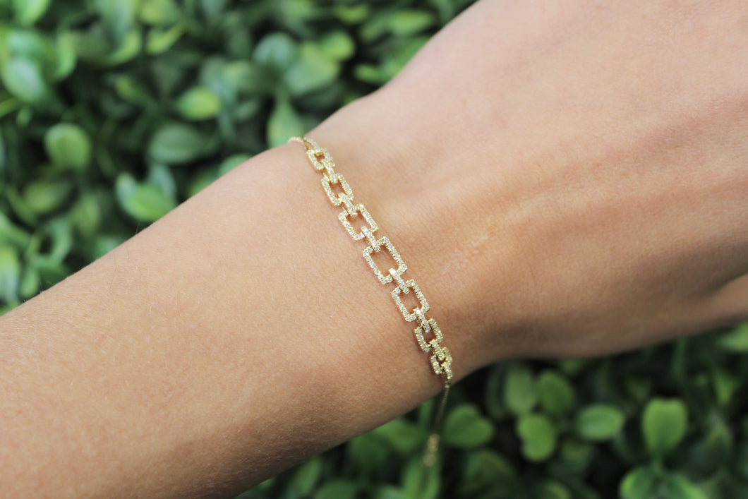 14K Yellow Gold Diamond Square Link Bracelet
