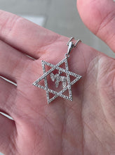 Load image into Gallery viewer, 14K White Gold Diamond Star of David/Chai Charm Necklace
