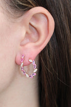 Load image into Gallery viewer, 14K Rose Gold Pink Sapphire and Diamond Scoop Earrings
