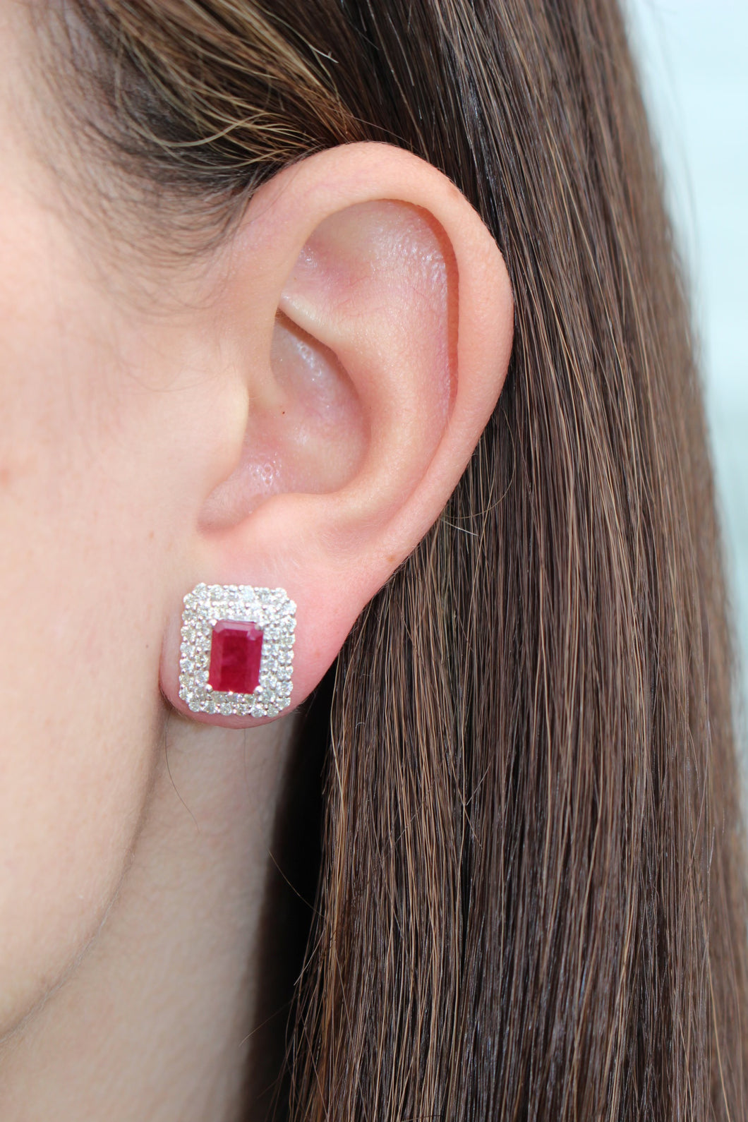 14K White Gold Diamond and Ruby Studs