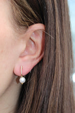 Load image into Gallery viewer, 14K Yellow Gold Diamond and Pearl Huggie Earrings
