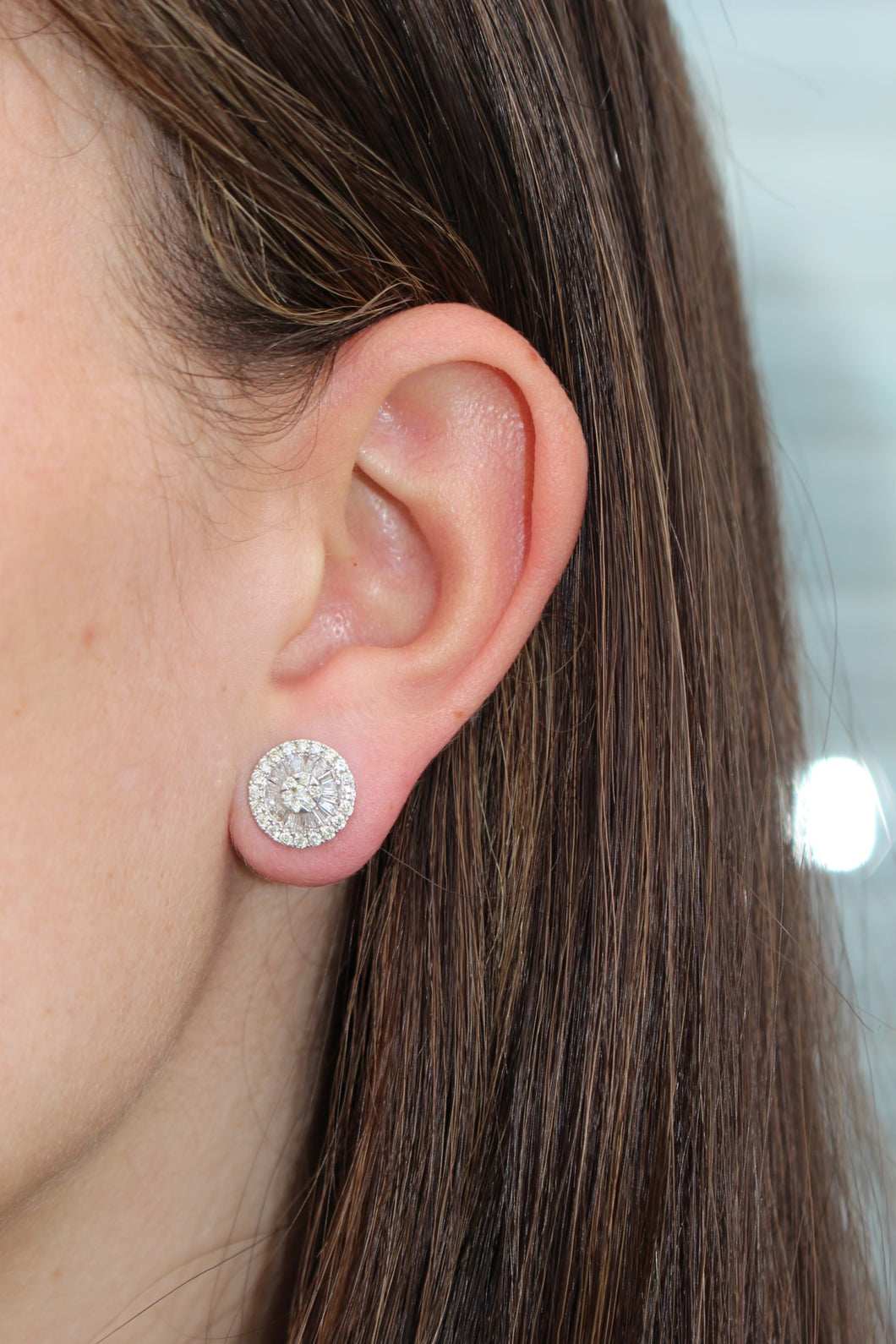 14K White Gold Diamond Disc Earring