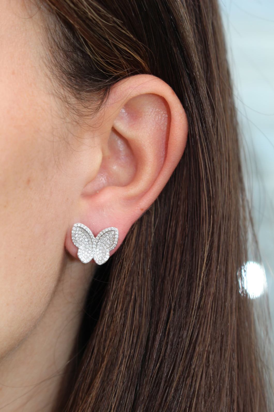 14K White Gold Large Butterfly Diamond Stud Earrings
