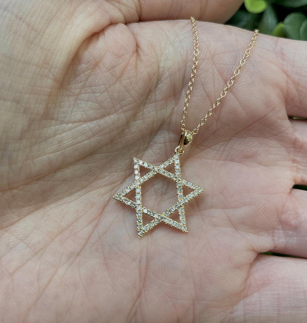 14K Gold Diamond Star of David Charm Necklace