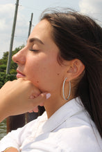 Load image into Gallery viewer, 14K White Gold Diamond Oval Hoop Earrings
