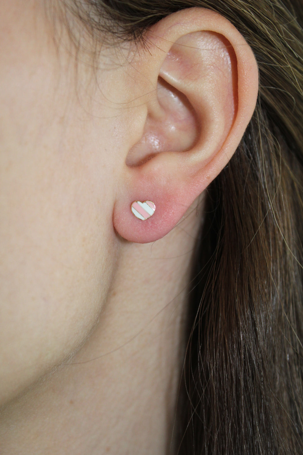 14K Yellow Gold Pink and White Heart Screwback Studs
