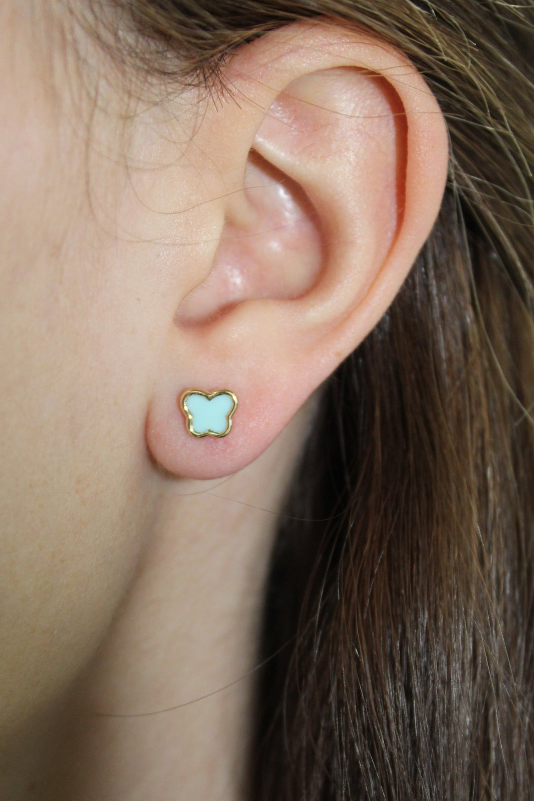 14K Yellow Gold Blue Enamel Butterfly Kids Screwback  Studs