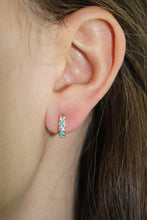 Load image into Gallery viewer, 14K Yellow Gold Turquoise Huggies
