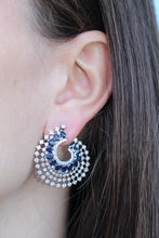 Load image into Gallery viewer, 14K White Gold Diamond And Sapphire Scoop Earrings
