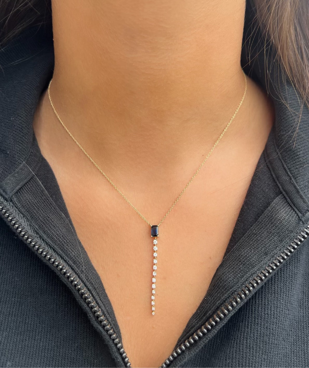 14K Yellow Gold Diamond and Sapphire Lariat Necklace