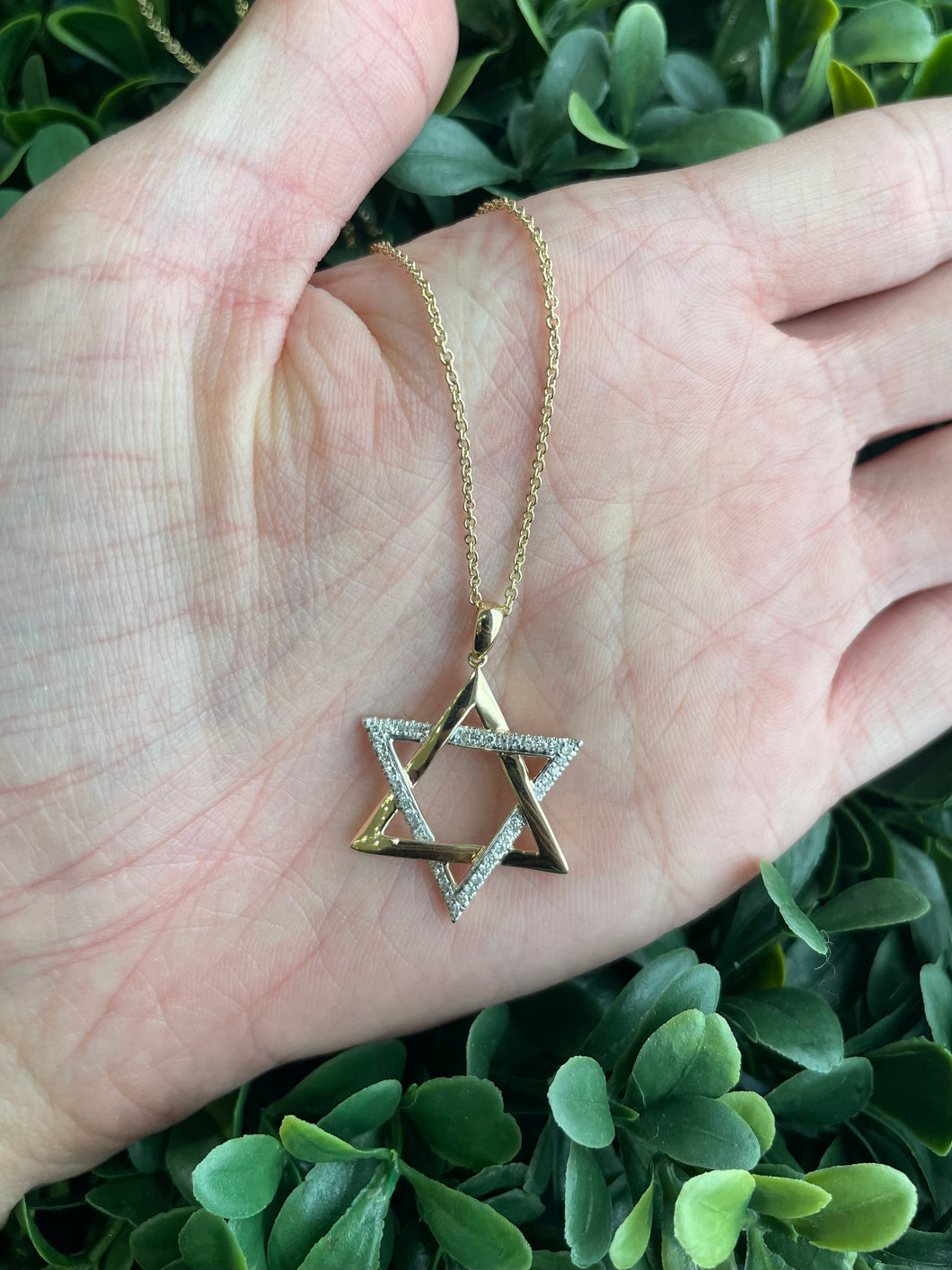 14K Yellow Gold Half Diamond Large Star of David Charm