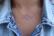 Load image into Gallery viewer, 14K White Gold Large Snake with Sapphire Necklace
