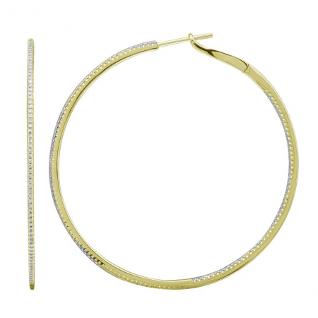 14K Gold Diamond Large Circle Hoops
