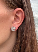 Load image into Gallery viewer, 14K White Gold Baguette Large Cushion Diamond Studs
