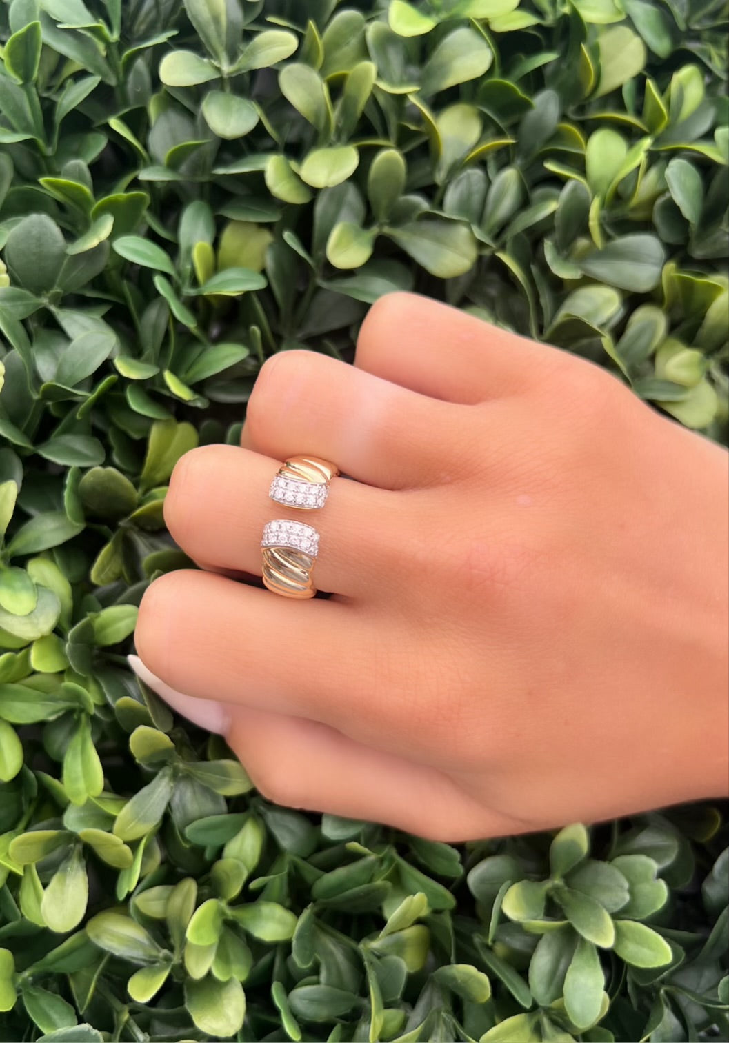 14K Yellow Gold Diamond Braided Open Ring