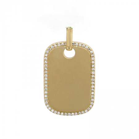 14K Yellow Gold Sand Finish Diamond Dog Tag Charm