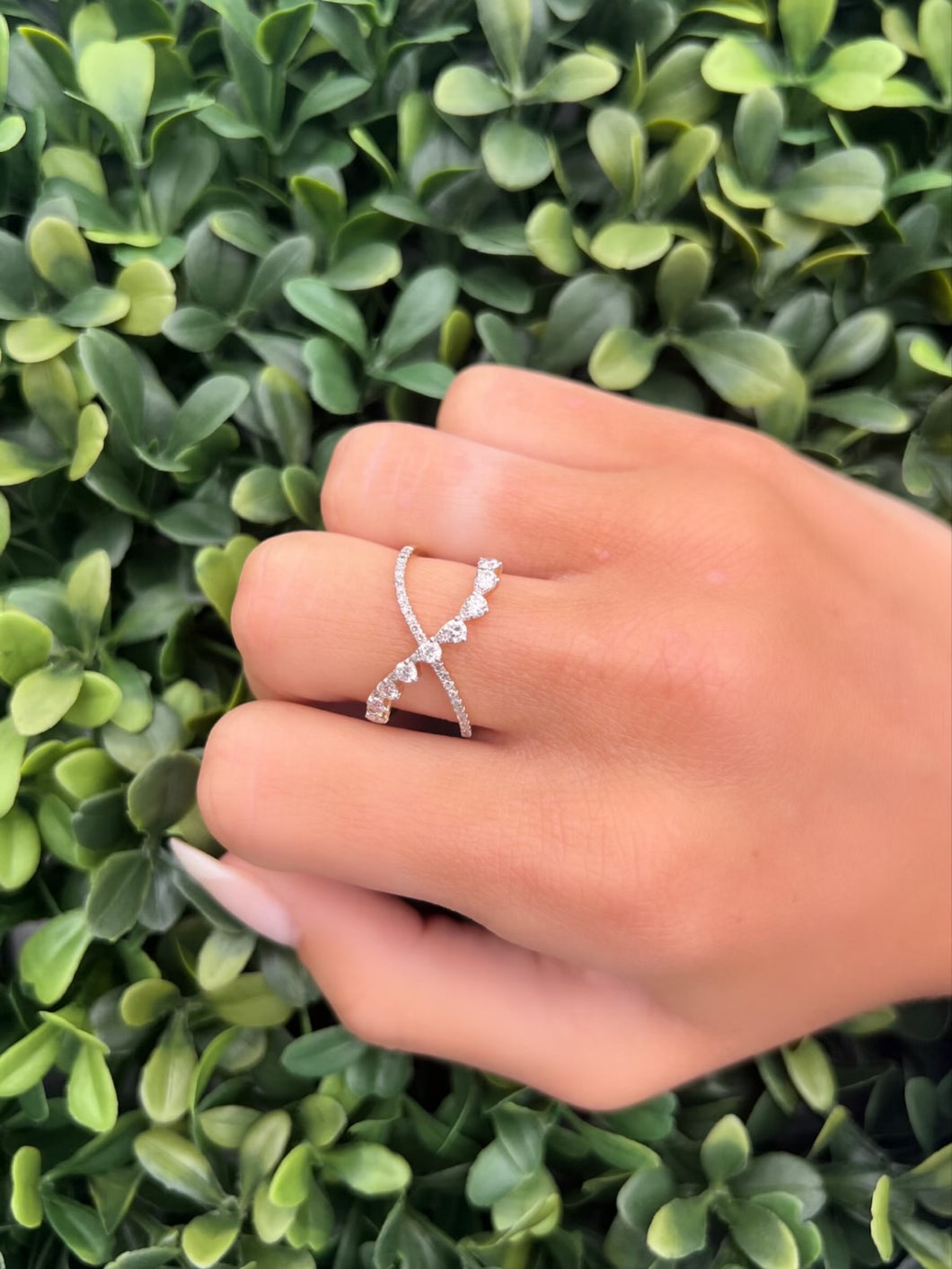 14K Yellow Gold Diamond Wave X Ring