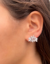 Load image into Gallery viewer, 14K White Gold Diamond Baguette Cluster Earrings
