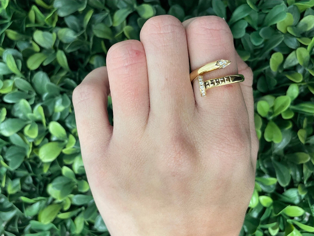 14K Yellow Gold Nail Wrap Ring with Diamonds