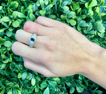 Load image into Gallery viewer, 14K White Gold and Diamond Bezeled Sapphire Signet Ring
