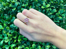 Load image into Gallery viewer, 14K Yellow Gold Diamond Pink Sapphire Flower Ring
