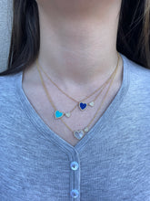 Load image into Gallery viewer, 14K Yellow Gold Lapis Double Heart and Diamond Necklace
