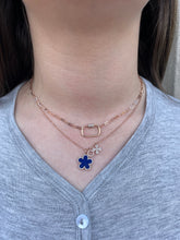 Load image into Gallery viewer, 14K Gold Diamond Lapis Clover Charm Necklace
