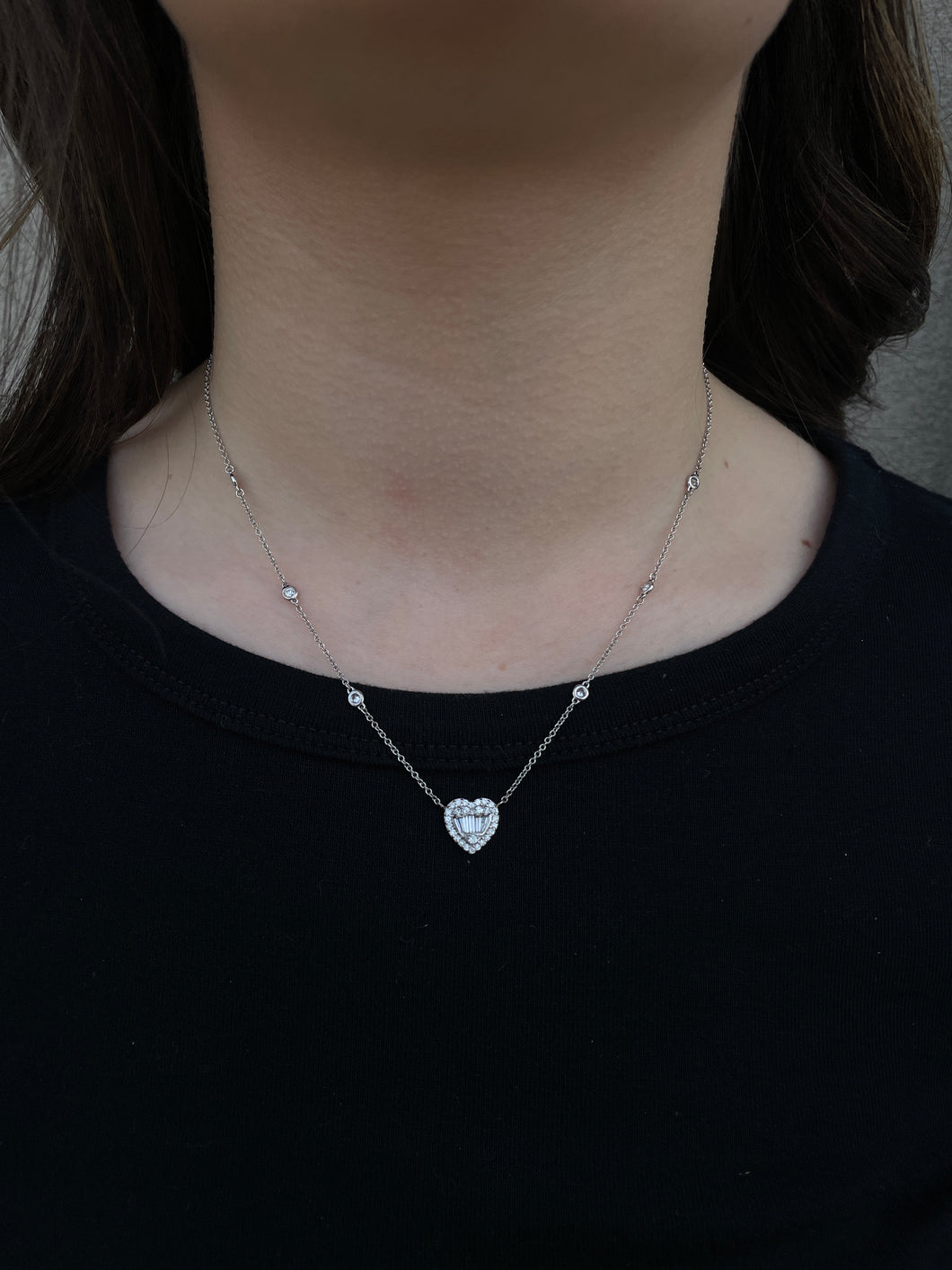 14K Gold Diamond By The Yard Heart Necklace