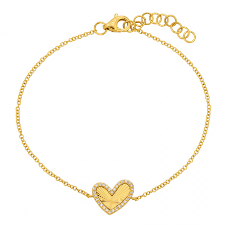 14K Gold Fluted Heart and Diamond Bracelet