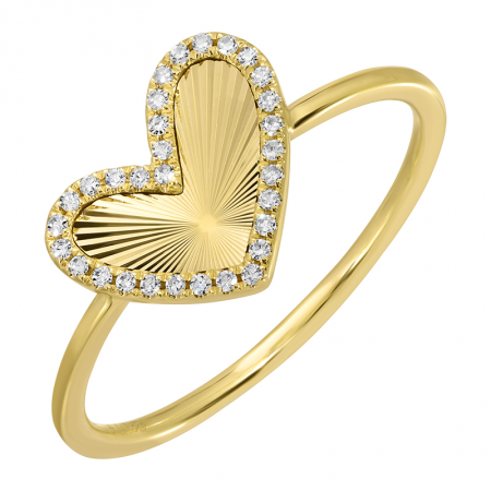 14K Gold Fluted Heart and Diamond Ring