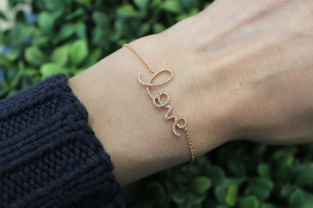 14K Rose Gold and Diamond Large Script Love bracelet
