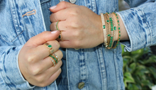 Load image into Gallery viewer, 14K Yellow Gold Fluted Diamond Emerald Open Ring
