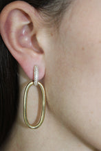 Load image into Gallery viewer, 14K Yellow Gold Diamond Clasp Oval Drop Earrings
