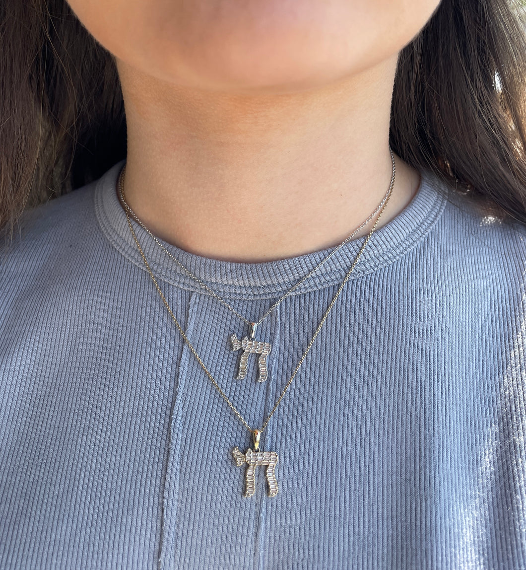 14K Gold Chai Baguette Necklace