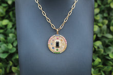 Load image into Gallery viewer, 14K Yellow Gold Paperclip Chain Diamond Rainbow Pendant Necklace
